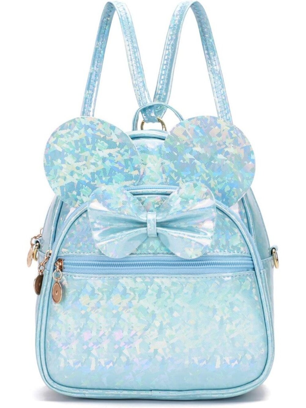 Women Girls Shiny Blue Mini Backpack Cute Bowknot Convertible Shoulder Bag